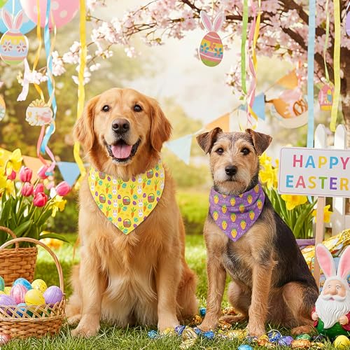 50 Pcs Easter Dog Bandanas Bulk Bunny Egg Carrot Bandanas for Dogs Triangle Kerchief Bibs Scarf Set for Pet Easter Costume Photo Props Accessories Pet Shops (Easter / 31.5 x 21.7 x 21.7")