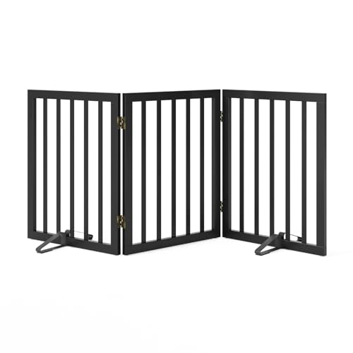 Black 18 55" Foldable Pet Gate for Stairs & Doorways (Bamboo Dog Gate Black / 3 Panel - 55 inches Wide)