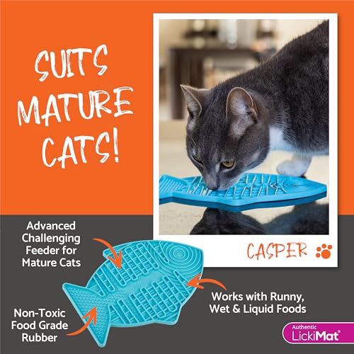 Casper, Fish-Shaped Cat Slow Feeders Lick Mat, Boredom Anxiety Reducer; Perfect for Food, Treats, Yogurt, or Peanut Butter. Fun Alternative to a Slow Feed Cat Bowl or Dish, Purple (Purple)