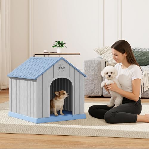 Dog House Outdoor Indoor for Small Medium Dogs (Blue / 26.18" L × 24.02" W × 25.98" H)