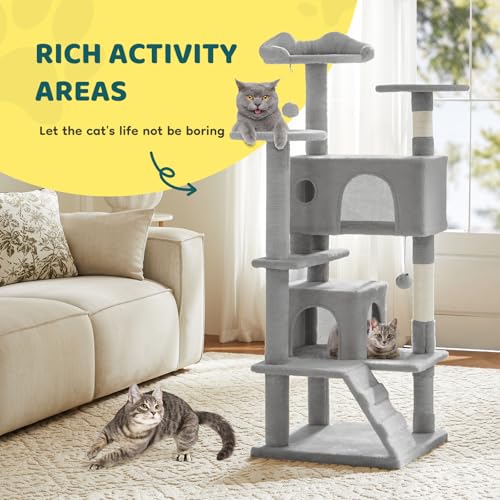 54 Inch Cat Tree Tower with Scratching Posts (Light Grey / 54 Inch)