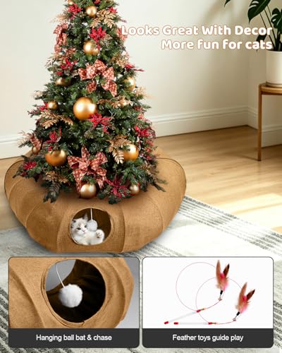 Linen Cat Tunnels with Central Cat Bed (Linen Brown)