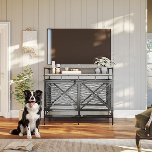 48" Dog Crate with Wheels (Light Grey / 36.0"L x 27.5"W x 47.2"H)