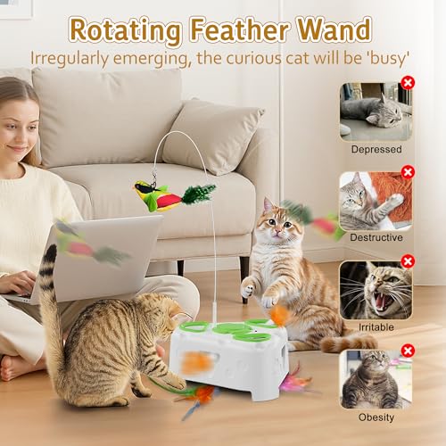 3-in-1 Automatic Interactive Cat Toy, Flying Bird, Mole & Feather (White)