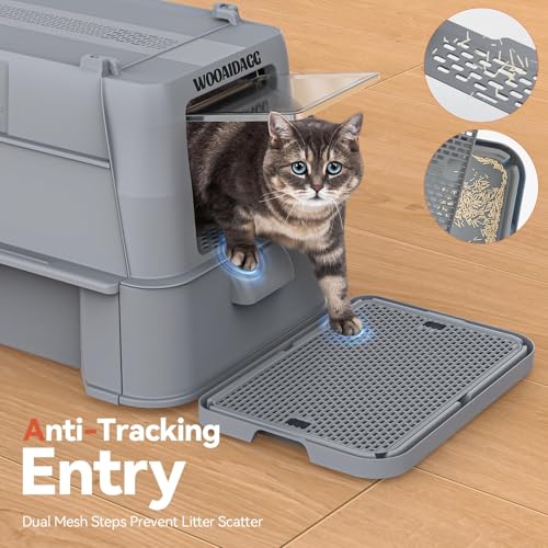 Enclosed Stainless Steel Cat Litter Box with Odor Control (Dark Grey)