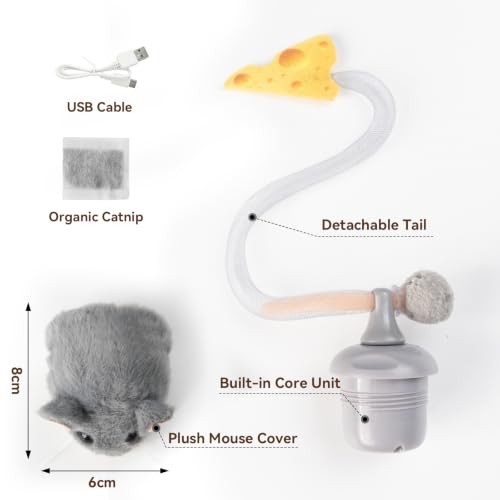 Interactive MigiMouse Cat Toy 360° Rolling & Spin with Mesh Plastic Tail for Indoor Cats Smart Motion Sensor