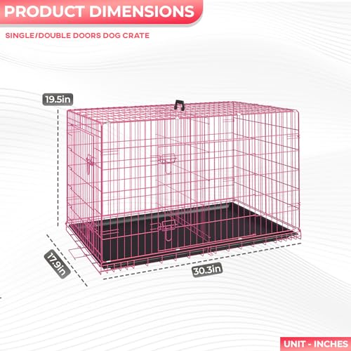 30" Foldable Metal Dog Crate (Pink)