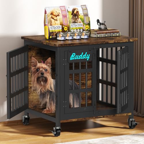 Heavy Duty Dog Kennel Indoor with Name Tag (Brown / 26.8"L x 20.9"W x 23.2"H)