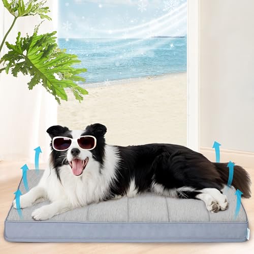 Cooling Dog Bed for Large Dogs (Grey / 35"L x 23"W x 3"H)