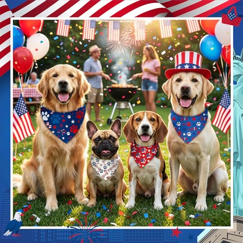 50 Pcs 4th of July Dog Bandanas Bulk Patriotic Paw Prints Pattern (25.6 x 17.7 x 17.7 Inch / Patriotic Paw Print)