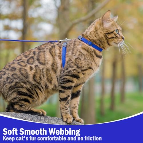 Adjustable Cat Harness and Leash Set Escape Proof Kitten Strap Collar for Walking Travel (Medium / Navy Blue)