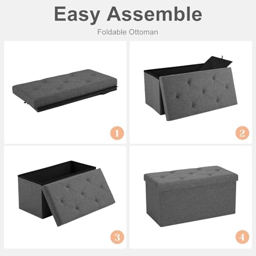 30in Foldable Storage Ottoman Bench (14.9"D x 30"W x 14.9"H / Simple Grey)
