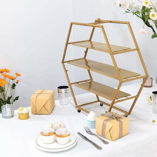 Efavormart 3 Tier Metal Hexagon Cupcake Stand 21" Matte Gold (3-Tier 21" Hexagon / Gold)