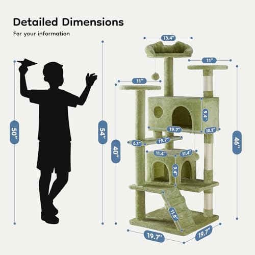 54 inch Cat Tree Tower with Scratching Posts (Green / 54 Inch)