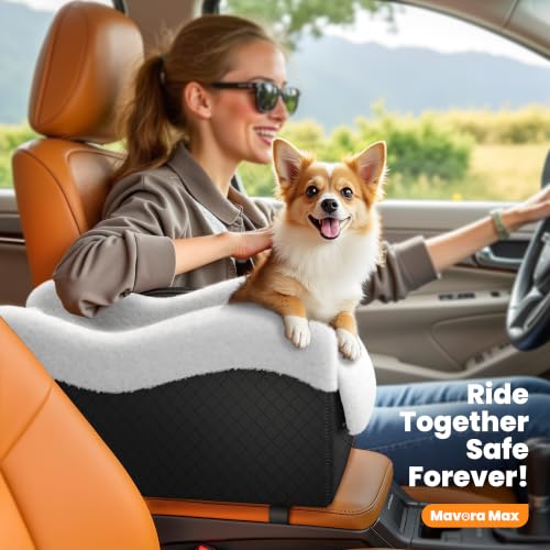 Center Console Dog Car Seat for Small Dogs Under 11lbs (Black/White / Small)