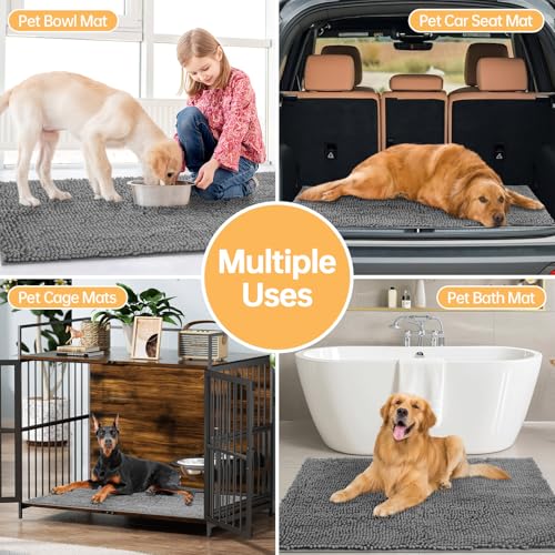 Absorbent Dog Door Mat for Muddy Paws (60"L x 24"W x 1" Th / Light Grey)