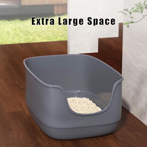 Large Cat Litter Box with High Sided 24.6"x18.3"x12.2" (Grey)