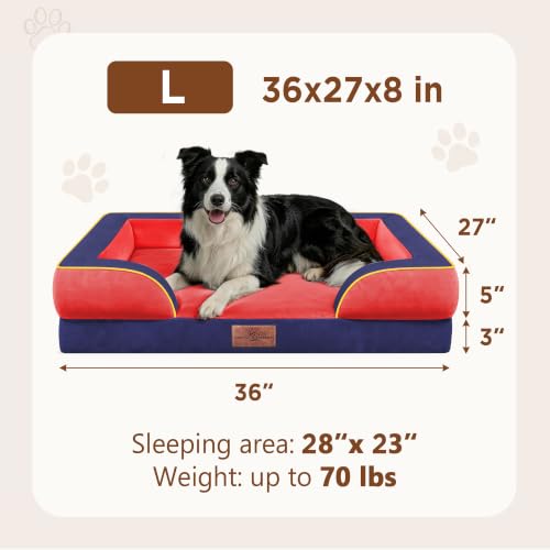 Orthopedic Dog Beds for Large Sized Dog with Bolster (36.0"L x 27.0"W x 8.0"Th / Kansas)