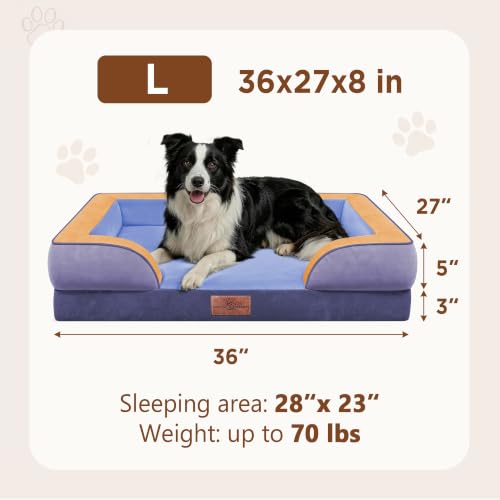 Orthopedic Dog Beds for Large Sized Dog with Bolster (36.0"L x 27.0"W x 8.0"Th / Twilight Wave)
