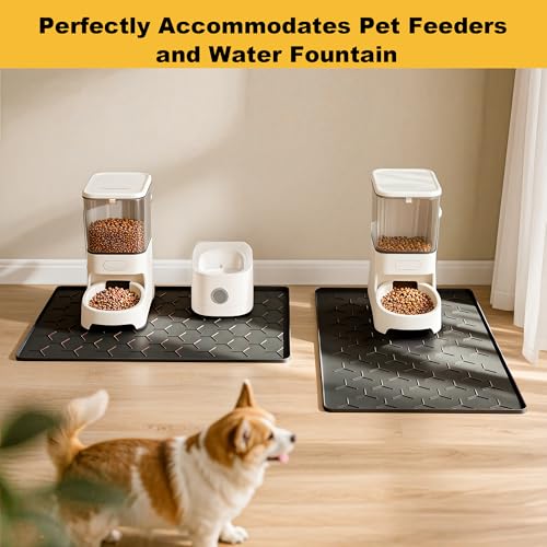 Silicone Dog Cat Food Bowl Mat (M-24''X16'' / Black)