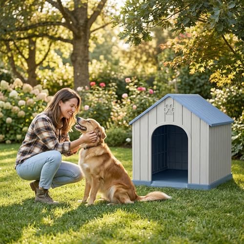 Outdoor Dog House Waterproof Roof (Light Blue / Large Dog: 38 Inch)