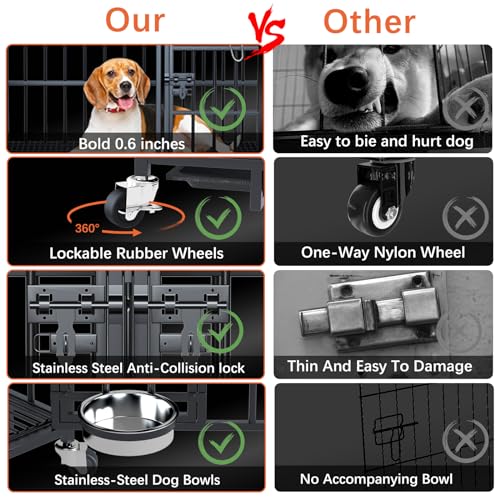 48"Metal Dog Crate for 2 Medium (48"inch for 2 Dogs / Black)
