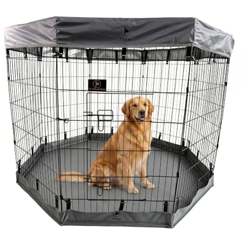Puppy Playpen with Top Cover & Bottom Pad (Gray / Large Pen: 42-Inch High)