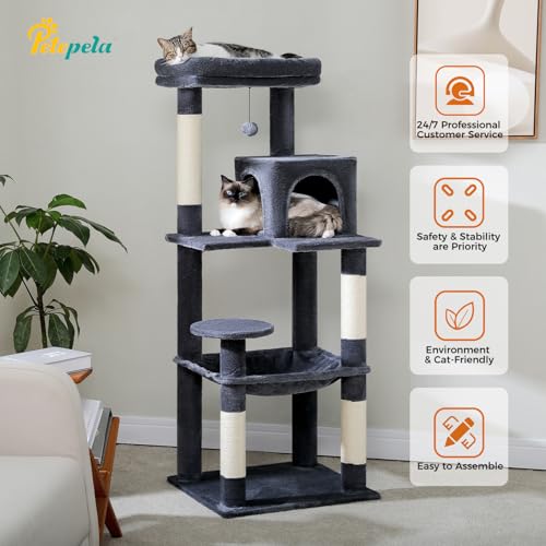 56.3" Cat Tree for Indoor Cats Large Adult with Hammock (Dark Grey / 56 Inches)