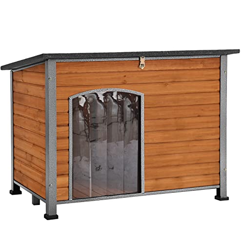 Insulated Dog House Outdoor & Indoor Wooden Dog Kennel for Winter with Raised Feet Weatherproof for Small & Medium & Large Dogs (43.3"Brown)