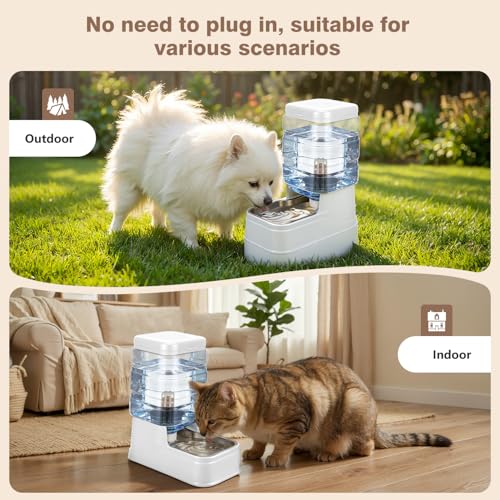 1.6 Gallon Pet Automatic Dog Water Dispenser Cat Gravity Waterer Feeder with Stainless Steel Bowl 8L Large Capacity Puppy Feeding Raised Bowls with Filter (White / 6L(1.6 Gallon))