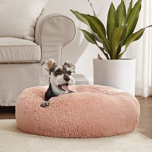 Calming Small Dog Bed Donut Washable Cat&Puppy Bed (23"L x 23"W x 8"Th / Pink)