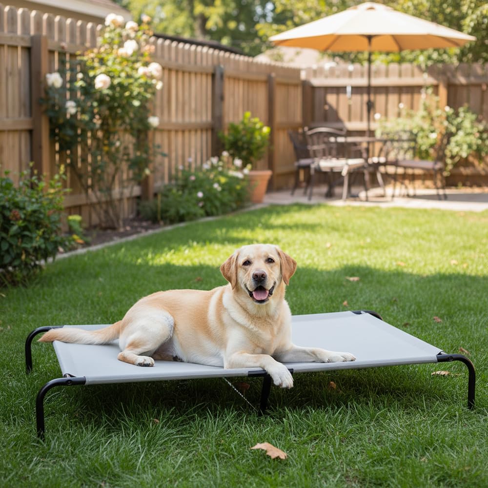 Cooling Breathable Elevated Pet Bed with Metal Frame for Large Dogs (Grey / X-Large)