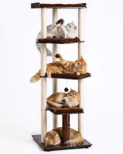 67.7" Wooden Cat Tree for Large Cats (Rustic Brown / 23.6"L x 22.8"W x 67.7"H)