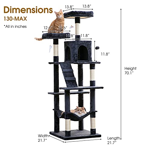 70.1 Inch Large Cat Tree (70.1 in / Smoky Gray)