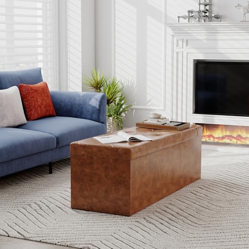 43 Inch Storage Ottoman Bench (Brown / 15.2"D x 43"W x 15.2"H)