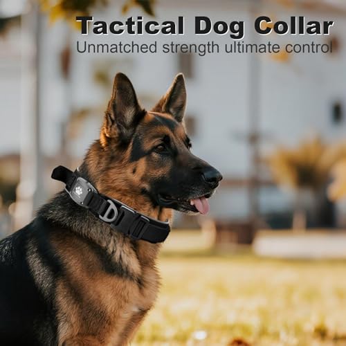 Tactical Dog Collar with IPX8 Waterproof AirTag Holder (Black / L(16.5"-20.5"))