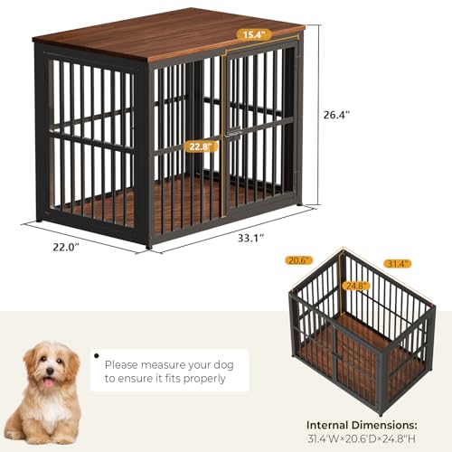 33'' Dog Crate Furniture with 3 Doors for Small to Medium Dogs (Walnut / 33.1"L x 22.1"W x 26.0"H)