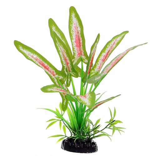 Silk Aquarium Plants for Betta Fish Tank (Green-wine / 8 Inch)