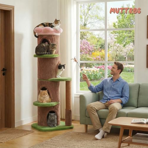 68.5" Forest Cat Tree Tower with 4 Condos & Flower Top Bed (Brown / 69" Forest Cat Tree)