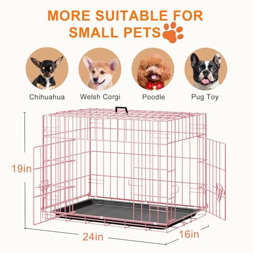 24" Foldable Metal Dog Crate (Pink)