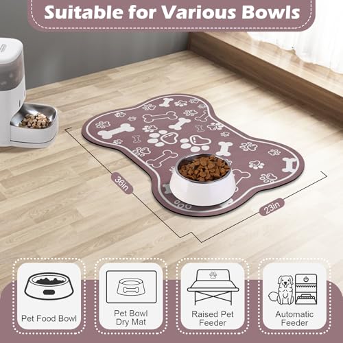 Dog Cat Mat for Food and Water (36"L x 23"W / Bone Shaped Brown)
