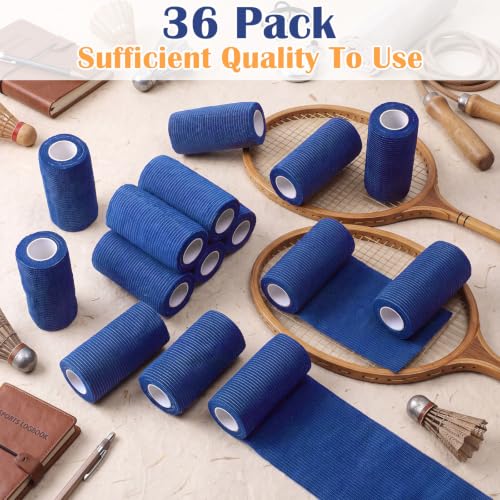 36 Pcs Self Adherent Bandage 4" x 5 Yard Wrap Breathable Cohesive Bandage Elastic Adhesive Tape for Stretch Athletic Sports Wrist Ankle (Navy Blue / 4" X 5 Yard)