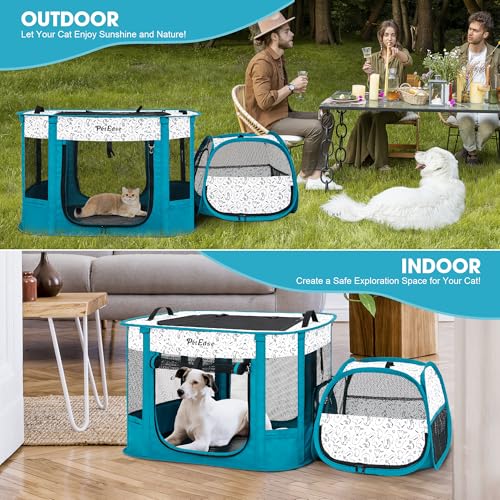 Portable Cat Playpen with Litter Box (Peacock blue)