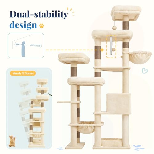 Cat Tree Tower (Beige and Brown / 72.8 Inches)