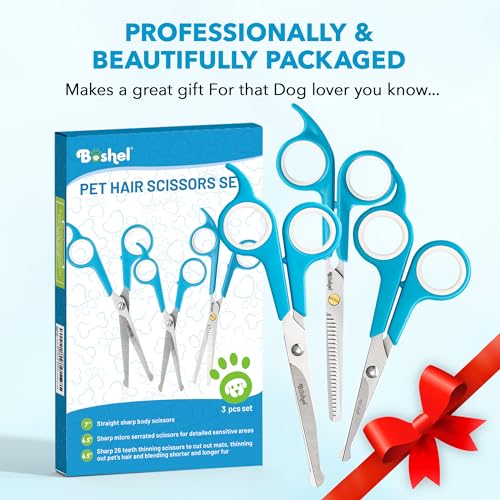 Razor Sharp Stainless Steel Dog Grooming Scissors for Grooming Professionals at Home with Rounded Safety Tips (3 Pack)