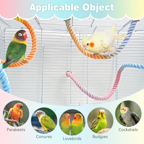 Colorful Bird Rope Perch 3 PCS Climbing Parakeet Toys Bendable Swing