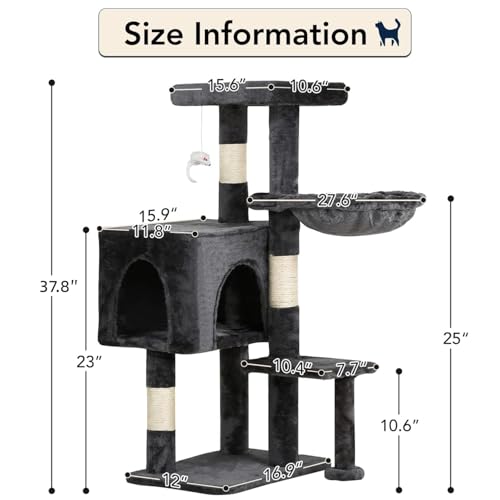 37" Cat Tree Tower (37in / Light Gray)