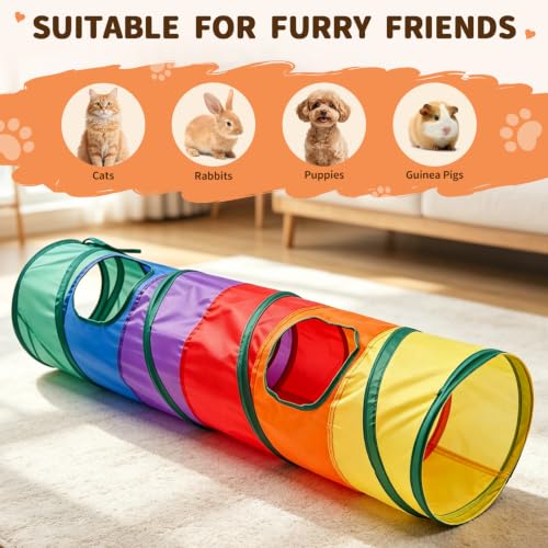 Cat Tunnel for Indoor Cats Kittens Rabbits (Rainbow / Single Tunnel)
