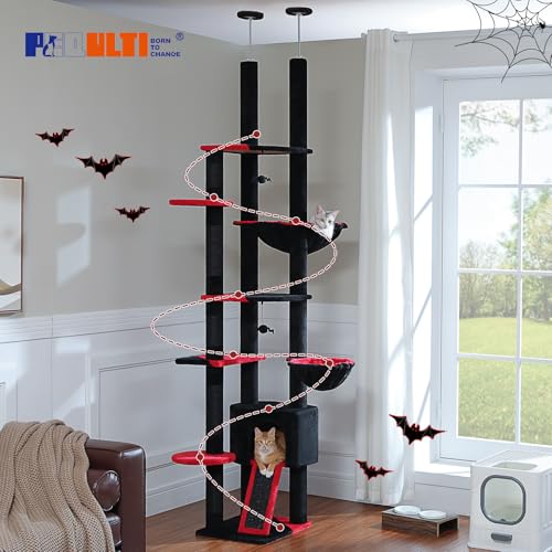 Floor to Ceiling Cat Tree Tower (XL(90''-100'') / Black)