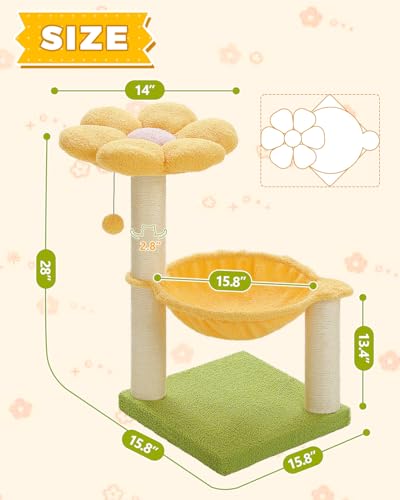 28" Flower Cat Tree Cute with Flower Top Perch (28" / Yellow)